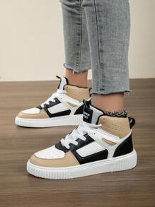 女士休闲运动鞋，系带软底平底舒适女式滑板鞋，轻便高帮日常鞋