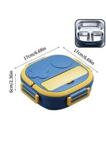 1pc, Bento Lunch Box For Kids -3 Compartments, Round Cute Robot Shape Lunch Box Snack Box Leak-Proof, Portable Handle, Microwave/Dishwasher Friendly - Multicolor - View 2