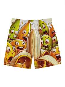 Shorts de playa para hombres con estampado 3D de plátano, hawaianos