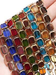 10/50pcs 10x12mm Oval Golden Edged Transparent Glass Beads Mixed Color DIY Loose Beads Handmade Bracelet Earrings Jewelry Materials -Jewelry Making Accessories - Oval - View 2