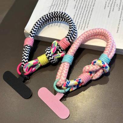 1 件创意彩色编织手机挂绳，短手持腕带，双绳，坚固的防丢失夹式手机链礼物，适合送给母亲、家人、朋友、生日、节日的手机挂饰
