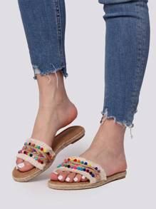 Pantuflas bajas de tela y PU con estilo indonesio de StellaMeli - Beis - Ver 1