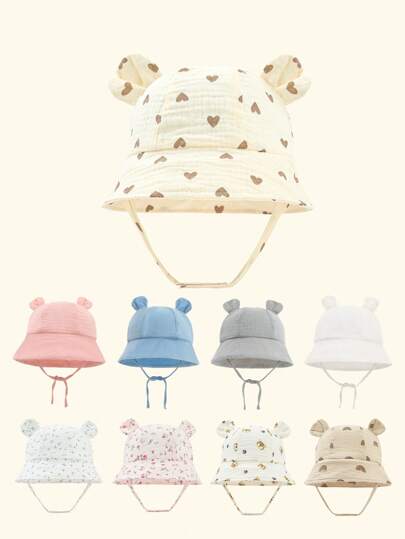 1 件柔软亲肤婴儿渔夫帽，幼儿可爱兔耳朵式太阳帽，多种颜色可选，吸湿排汗、防紫外线，保护宝宝头部