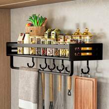 1pc Kitchen Storage Rack, Can Hang Seasonings, Dishcloths/Cutting Boards/Spoons For Drainage, Suitable For Kitchen Storage, Home Cleaning And Personal Care - Black - View 13
