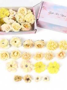 20pcs Fake Flower Head Set Plus Box Artificial Rose Daisy Flower Head For DIY Garland Flower Bouquet Wedding Crafts Bridal Party Shower Home Decoration Wedding Car Shoes Hat