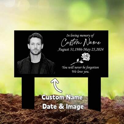 1pc Customized 16-Inch Memorial Plaque, Can Print Color Photo, Name And Date, Suitable For Cemetery Monument, Emotional Tombstone, Personalized Garden Plaque, Remembering Beloved Ones. Durable, Anti-Mold, Beautiful, Exquisite, Fashionable, High-Quality, Cute, Modern, Customizable, Unique, Personalized, Suitable For Summer Holidays.