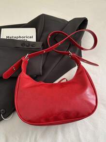 A New Women's Fashion Drawstring Shoulder Bag, Street Simple Pleated Peplum Armpit Bag, Adjustable Shoulder Strap Casual Crescent Bag, Burgundy Bag, Suitable For Young Girls, Shopping, Commuting, Daily Use