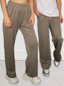 Set de 2 pantalones para mujer y hombre, kit de pareja, casuales y elegantes, colores sólidos, muy frescos y ligeros, aptos para temporadas de primavera y verano. Tela de poliéster, algodón y elastano, ajuste de cintura natural con resorte. El pantalón del hombre cuenta con bolsillos y cordón de ajuste. Las tallas de los pantalones están especificadas en la tabla de tallas en las fotos. Según la talla del kit que elijas, te llegarán las tallas de los pantalones. - Gris - Ver 3