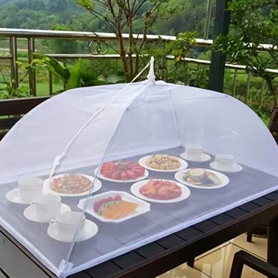 1pc Large Popup White Mesh Food Cover Tent, Foldable & Washable, Suitable For Outdoor Picnic, BBQ And Party, Fly-Proof, Great For Breakfast