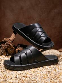 Men's Fashion Soft-Sole Slippers For Summer, Non-Slip Indoor Home Bathroom Shower Slides, Can Be Worn Casually As Beach Sandals, Unisex Design - Black - View 4