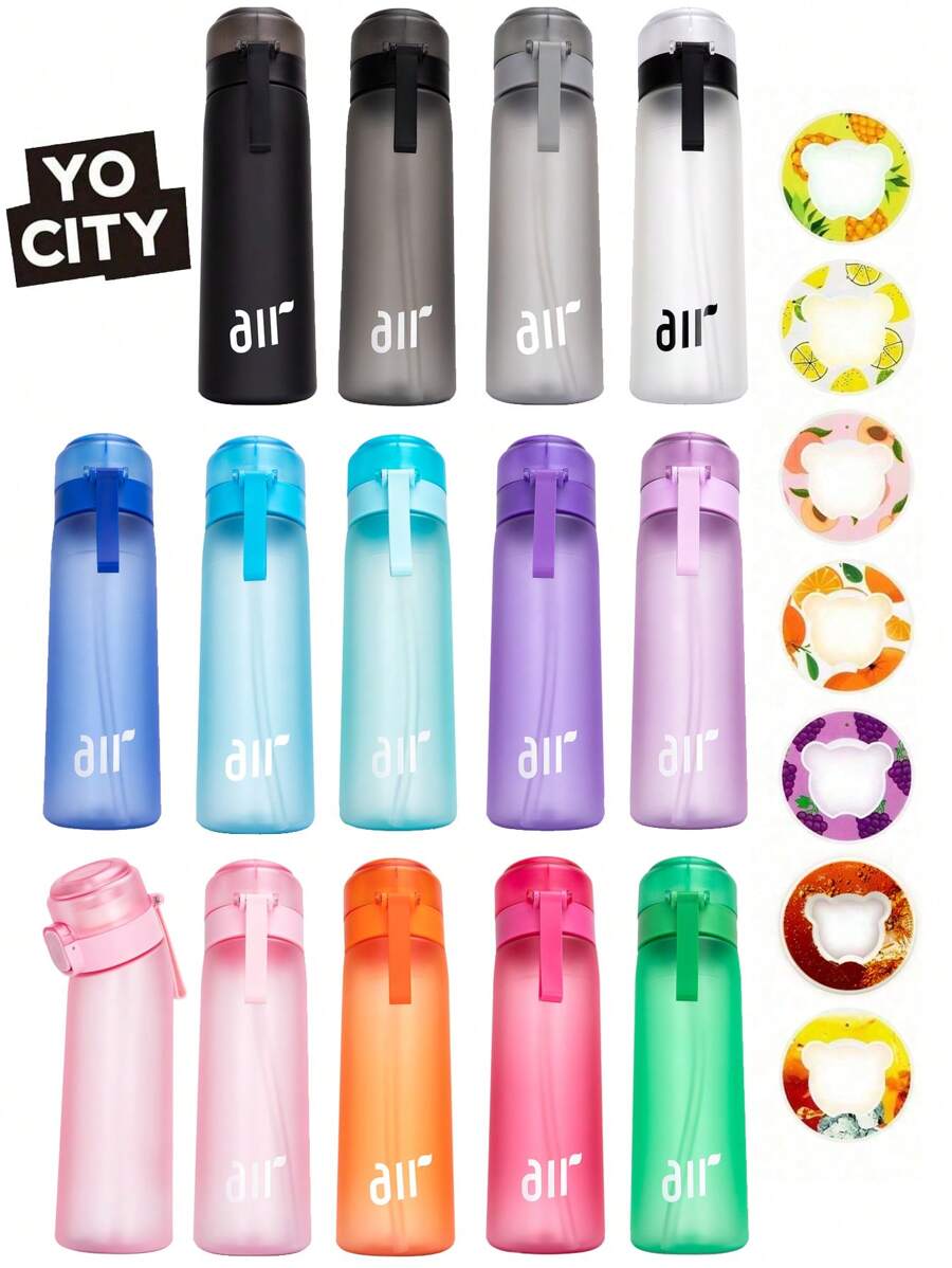 Yocity 1 pieza Botella de agua deportiva con 1 cápsula de sabor con forma de oso aleatoria, cápsulas de sabor 0 azúcar 0 calorías, para regalos del Día de San Valentín, regalo de cumpleaños, adecuado para gimnasios, aleatorio entre 7 sabores, para uso en exteriores, campamento