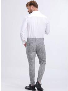 ALLELMS Men Chinos Pants Slim Fit Stretch Dress Pants Pleated Formal Pattern Pants