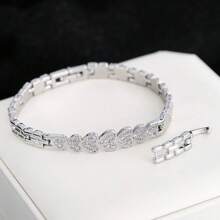 1 件耀眼的方晶锆石心形手链，优雅奢华，适合日常佩戴、约会、婚礼和正式活动 - 銀色 - 查看 13