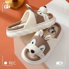 Zapatillas de Lino cómodas de Suela Gruesa, Zapatillas Antideslizantes para Interiores con Animales de Ardilla Bonitos, Zapatos de casa para Hombres y Mujeres para Las Cuatro Estaciones - Naranja - Ver 9