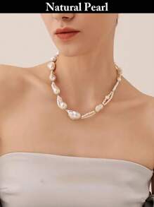 1pc Fashionable Pearl Necklace, Natural White Baroque Pearl Necklace, Daily Wear & Holiday Gift With Gift Box