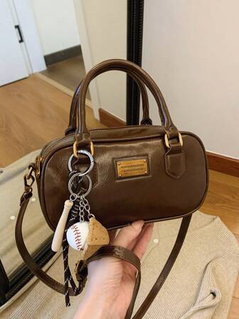 带娃娃挂件纹理斜挎包女包秋冬新款大容量软皮波士顿妈妈包四季通勤手提包