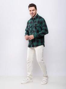 Men's Plaid Shirt Long Sleeve Winter - màu xanh lá - Xem 4