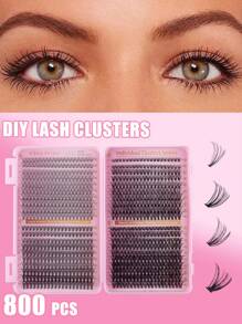 640800PCS D Curl Single Eyelash Bundle Large Capacity 30D+40D+60D+80D 9-16mm DIY Eyelash Bundle Natural Look & Ultra Thick & Slim & Ultra Soft & Ultra Light Reusable Personal Split False Eyelashes Eyelash Extension Kit With Makeup Tools 2 Mascara Brushes For Beginners To Use At Home Or In Everyday Life & Weddings & Dates & Parties & Music Festivals & Halloween & Happy Christmas