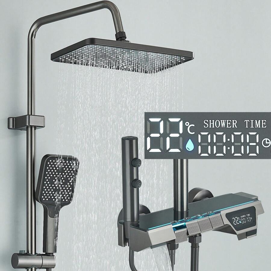 Black Shower Set Shower System Shower Mixer Rain Shower Hand Shower - Xám - Xem 1