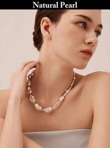1pc Fashionable Pearl Necklace, Natural White Baroque Pearl Necklace, Daily Wear & Holiday Gift With Gift Box