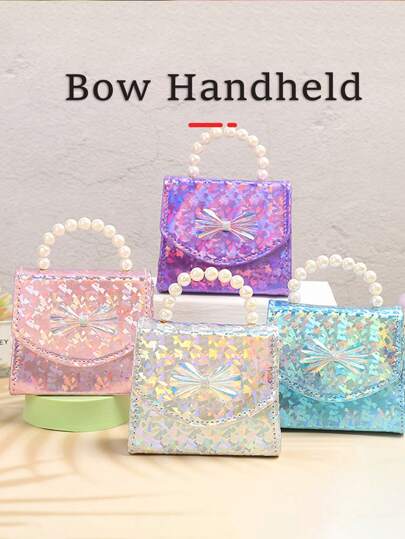 1pc Shiny Sequin Butterfly & Pearl Decor Crossbody Bag, Ideal Gift