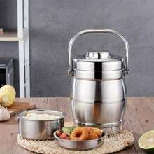 双层真空午餐盒野餐不锈钢食物保温锅 - 銀色 - 查看 2