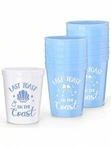12Pcs Set, Last Toast On The Coast Bachelore Party Plastic Cups 12PCS Costal Stadium Cups Coastal Bridal Shower Weekend Favors, Bridal Shower Party Favors Decorations Wedding&Hen Do Reusable Party Cups Supplies