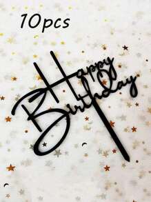 10pcs Happy Birthday Acrylic Cake Topper, Birthday Cake Decor Topper, Party Decor Supplies, Modern Letter Graphic Cake Top Decoration Mirror Golden Acrylic Multifunctional Cake Decor Topper, For Birthday Party Decoration Ideas, Perfect Keepsake For Your Family And Friends, Valentine Day - Multicolor - View 9