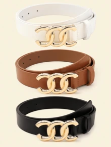 3 bucăți de damă clasic auriu cataramă piele PU culoare solidă decorare retro curea de blugi casual simplă