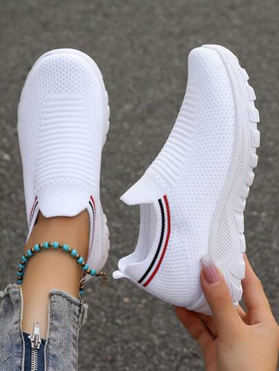 Tênis casuais femininos de cor sólida, calçados esportivos leves e macios, calçados fitness respiráveis de cano baixo