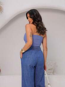 Women's High Waisted Flared Jeans With Elastic Waistband - 帶弓/中號 - 查看 6