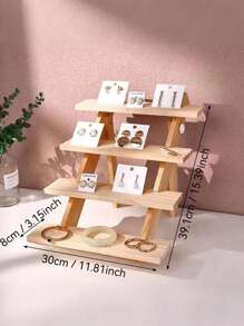 Wooden Ladder-Shaped Jewelry Display Stand, Creative Ornament Display Rack, Jewelry Display Podium, Live Streaming Booth Display Rack - Wood Color - View 9