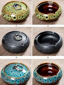 Ceramic Ashtray With Lid Round Cigar Ashtray Suitable For Home, Office, Bar/Restaurant, Also Can Be Used As Table Decoration. Office/Home Decoration, Smoking Set, Ashtray, Portable Car Ashtray, Mahogany Ashtray. Ceramic Collection Ornaments. Halloween/Christmas Decoration Ornaments. Holiday Gifts. Great Gift For Smokers (Kiln Fired, Appearance Has Been Changed) Gift For Smokers