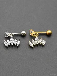 1 Piece Thin Pin Dangle Tassel Earrings With Crystal Zirconia Crown Helix Cartilage Piercing Ear Studs Body Jewelry For Women Girls Party Screwed Ball End