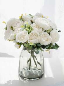 1 件/3 件人造牡丹花丝绸花束假植物春季婚礼花瓶适用于家庭餐厅卧室装饰、节日生日派对配件、户外花园装饰 - 白色 - 查看 4