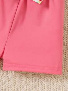 2pcs Baby Girl Outfit Set: Sleeveless Bow Floral Print Top And Bow Shorts With Headband, Pink, Spring/Summer - Pink - View 8