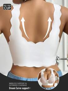 Plus Size Stylish Lace Front Hook Comfortable Wireless Backless Bra