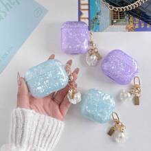 1-Pack AirPodsCase, Premium TPU Material, Purple & Blue Glitter Finish With Shell Element, Crystal Pearl Charm, Shockproof, Protective, Dustproof, Fashionable, Ideal For Teens & Young Adults, Everyday Use & Gift - Multicolor - View 3