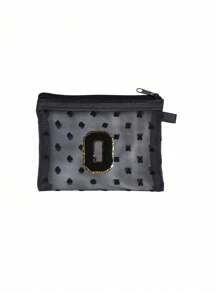 1 pieza Bolsa de malla transparente con forma de corazón linda, Mini bolsa de almacenamiento - Toalla con inicial bordada de la A a la Z, Bolsa cosmética portátil multifuncional para viajes, Bolsa de almacenamiento para maquillaje, cuidado de la piel y lápiz labial, Bolsa de cremallera de malla, Organizador de maquillaje para viajes