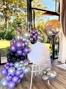 50 套高品质乳胶气球套装 - 紫色和黑色，带五彩纸屑，非常适合生日、婚礼、毕业典礼、万圣节、室内和室外主题派对装饰