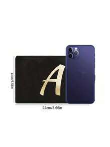 A-Z Letter Print Heart Graphic Cosmetic Bag, Black Mini Size, Gold Tone Lettering, Minimalist Style, Suitable For Logo Customization - Black - View 10