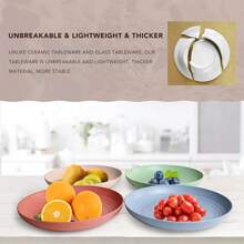 LMETJMA 4Pcs Lightweight Wheat Straw Plates Unbreakable Reusable Dinner Dishes Plates Set Dishwash & Microwave Safe JT93