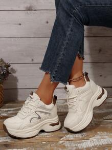 白色新款休闲女鞋，时尚厚底坡跟运动鞋 - 白色 - 查看 5