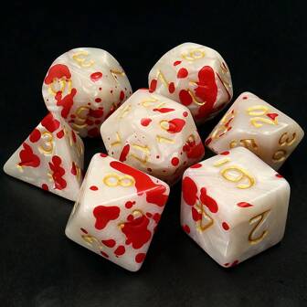7pcs Acrylic Multi-Faceted Dice With Number Designs, 3 Colors With Red Dotted Pattern
