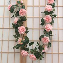 Pink Silk Peony Artificial Big Flowers Vines Wedding Party Wall Hanging Ivy Rattan Home Garden Dration Garland Green Plants