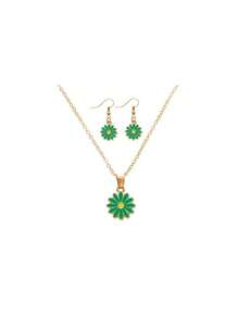 Set de 3 piezas: Collar con colgante de flor de margarita chapada en metal, pendientes minimalistas, conjunto de joyería de moda para niñas y amigas