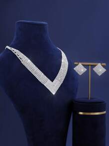 1 条项链、1 个耳环、1 条手链 - 奢华水钻爪链项链、耳环、手链新娘首饰套装 - 适合女性日常佩戴、婚礼、派对等。 - 金色 - 查看 9