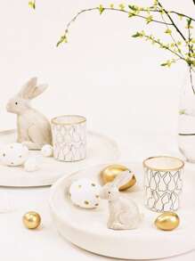 2 piezas de figuras decorativas de conejitos de Pascua vintage de madera blanca, estatuas de conejitos de Pascua rústicas de estilo nórdico, ideales para decoración de Pascua, el Día del Padre, decoración de mesa, sala de estar, armario de vinos, soporte de TV, pasillo - Multicolor - Ver 6