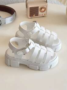 女童时尚罗马凉鞋，厚底高跟鞋，优雅公主鞋，适合日常购物、派对和海滩穿着 - 米色 - 查看 5