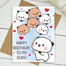 Cute Birthday Card With Envelope, 12cm By 17cm - Cute Cartoon Animal Design, Perfect For Sons, Daughters, Friends, Partners, Family Members - "Happy Birthday To My Dudu", Birthday Card